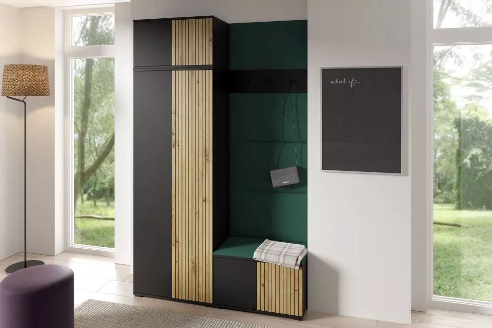 Apavu plaukts Ross 2 Trinity Korpusa krāsa: melns + ozols artisan, · 140 × 225 × 40 cm
