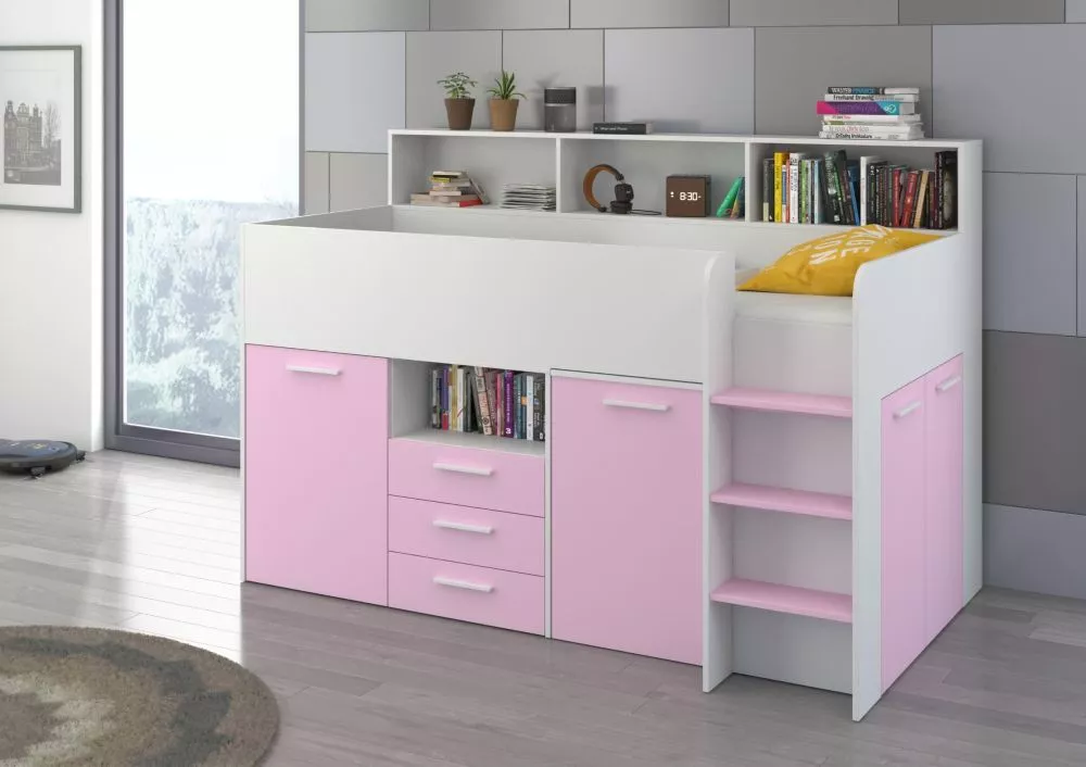 Divstāvu gulta Neo P ar stelāžu Guļamvietas platums: 80 cm, Guļamvietas garums: 200 cm, · 120 × 206 × 138 cm