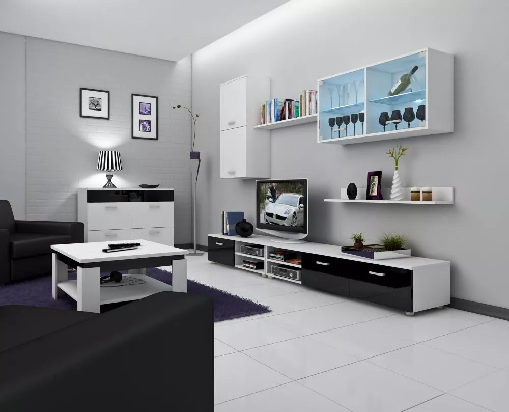 TV tumba Magic mag 04 · Balts + melns spīdums · 96 × 38 × 29 cm