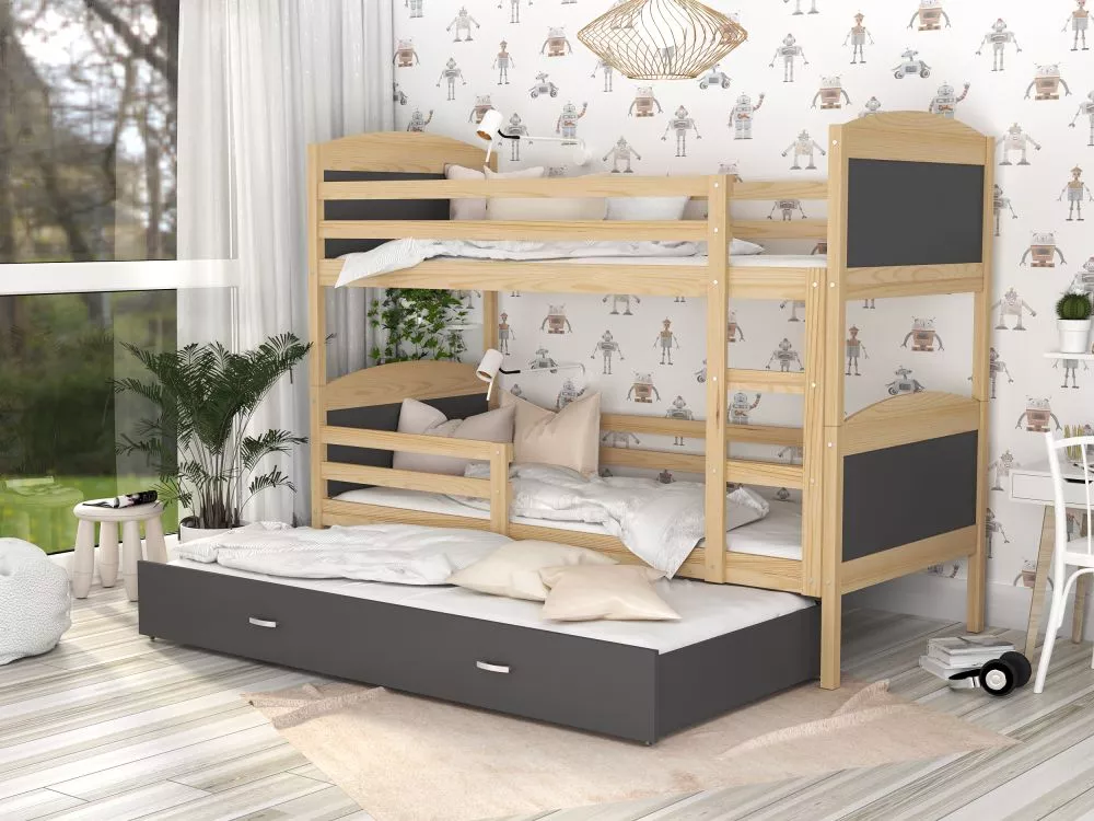 Bērnu gulta Mateusz 3 80x190 ar stelāžām Guļamvietas platums: 80 cm, Guļamvietas garums: 190 cm, · 86 × 198 × 162.5 cm