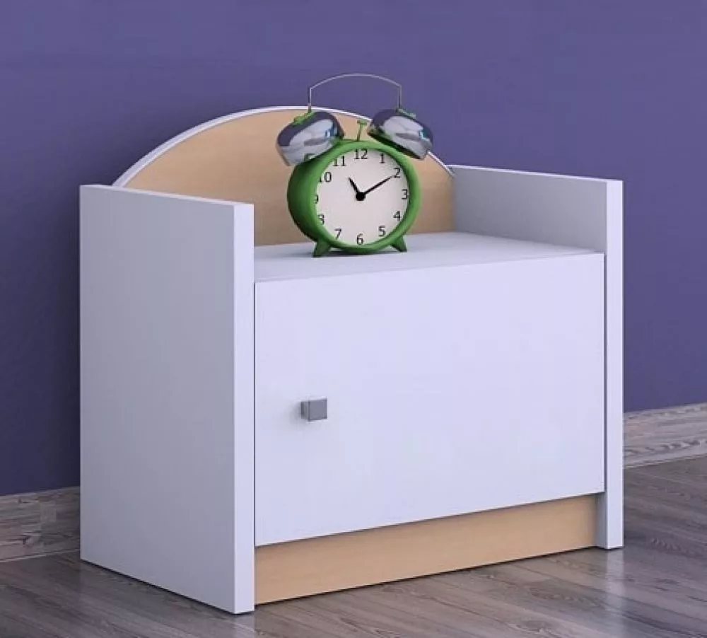Naktsgaldiņš Happy SZN03 Korpusa krāsa: balts, Elementu krāsa: gaišais bumbieris, · 40 × 34 × 44 cm