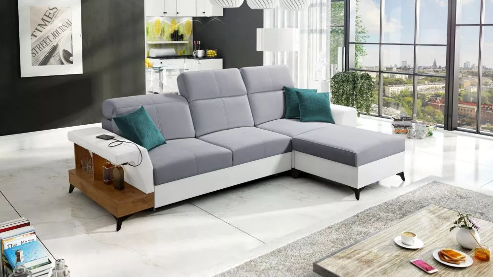Dīvāns Belutti 1 Lancelot Standard ar LED · Pelēks + balts · 180 × 292 × 84 cm