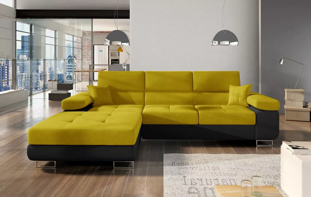 Dīvāns Armando Lux Standard · Dzeltens + melns · 205 × 280 × 90 cm