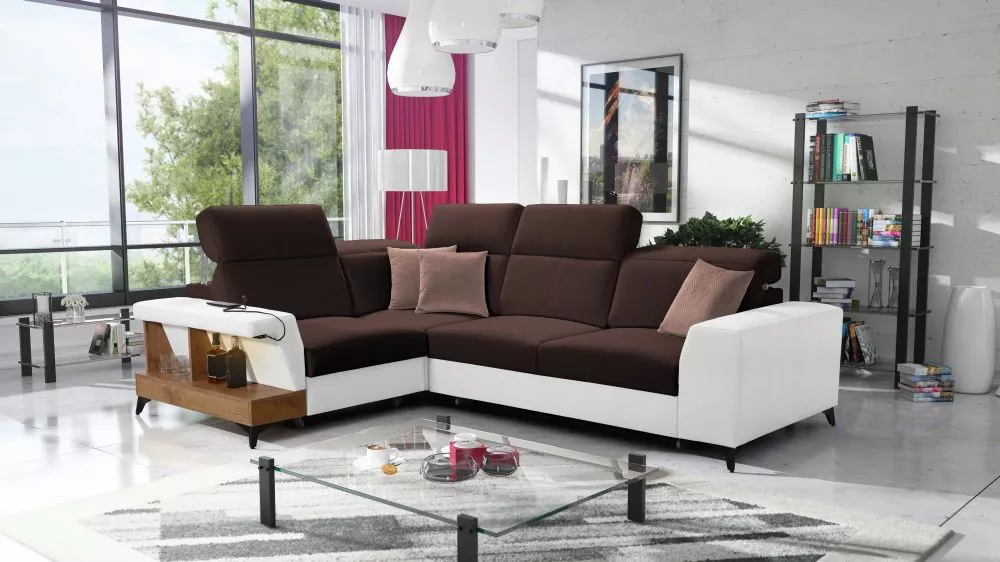 Dīvāns Belutti 2 Lancelot Standard ar LED · Tumši brūns + balts · 212 × 288 × 84 cm