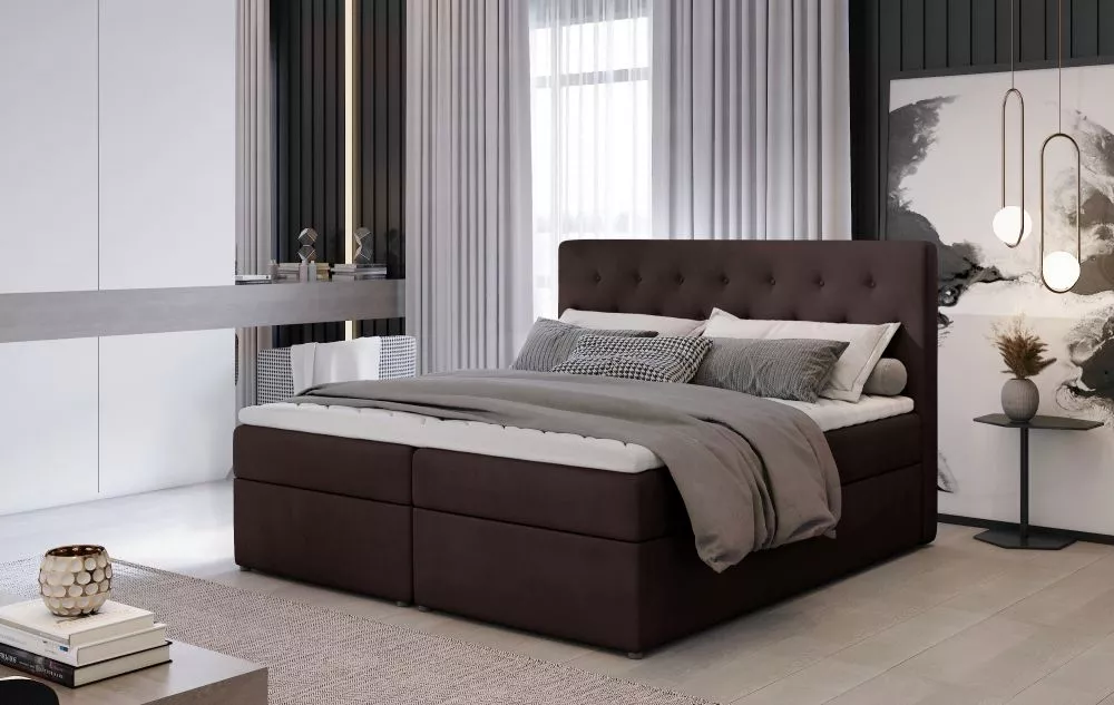 Gulta Loree Boxspring standard Guļamvietas platums: 180 cm, Guļamvietas garums: 200 cm, · Tumši brūns · 180 × 215 × 115 