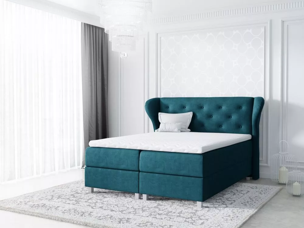 Gulta Bakarat Boxspring Standard Guļamvietas platums: 160 cm, Guļamvietas garums: 200 cm, · tumšs tirkīzs · 184 × 212 × 
