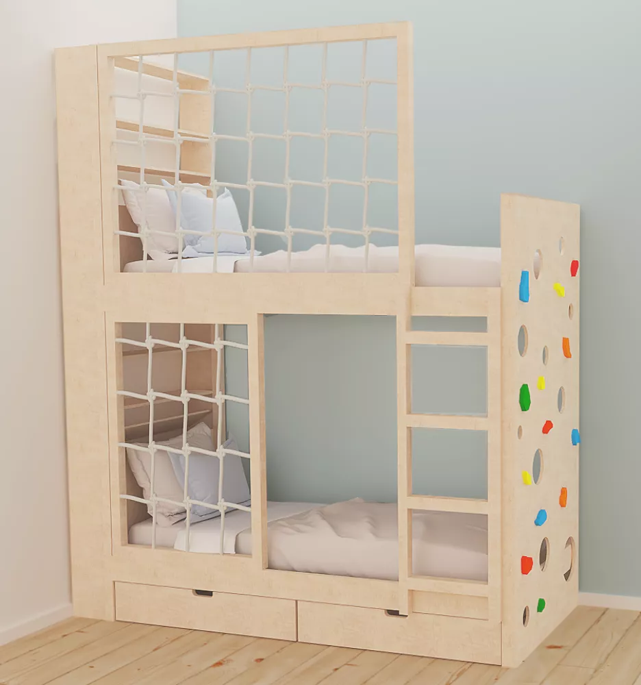Bērnu gulta 113P ar stelāžām Kāpņu puse: Pa labi, Guļamvietas platums: 80 cm, Guļamvietas garums: 160 cm, · Priede · 87 