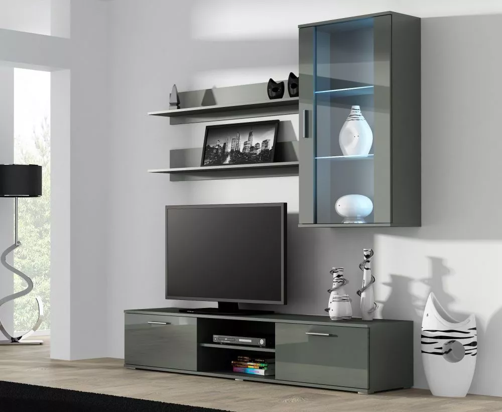 Sekcija Soho 5 ar LED · Pelēks · 180 × 43 × 190 cm