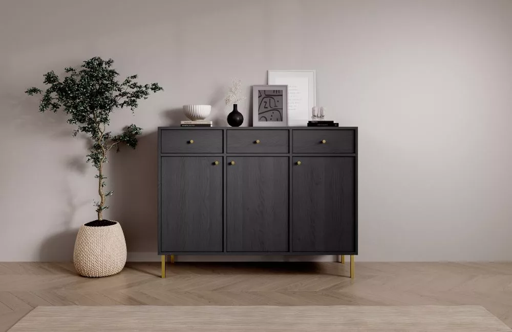 Kumode Tili K3D3S · Melns · 124.5 × 40.8 × 95 cm