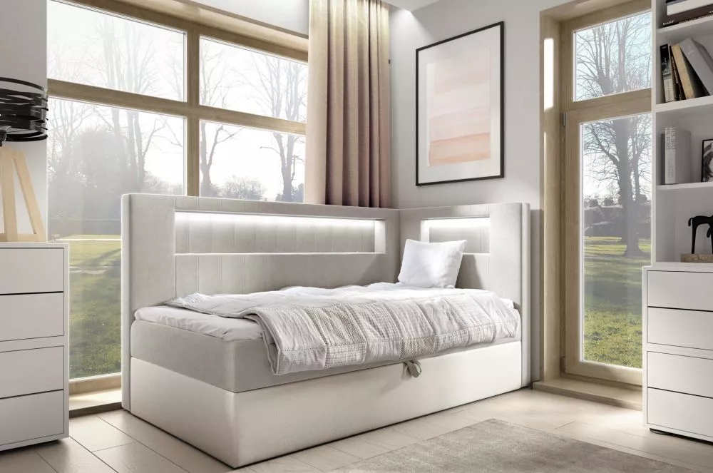 Gulta Gold 3 R Boxspring Standard ar LED Guļamvietas platums: 90 cm, Korpusa krāsa: balts, Guļamvietas garums: 200 cm, ·