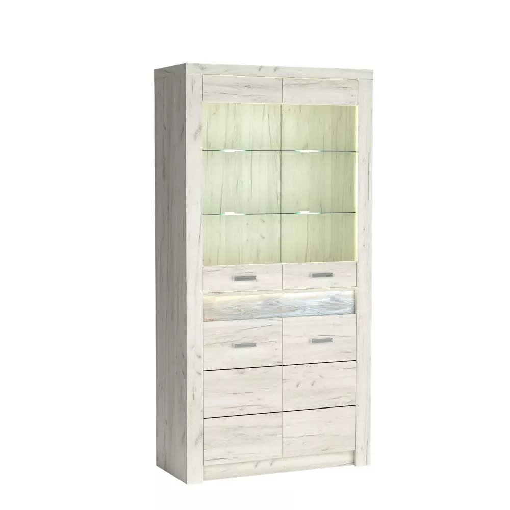 Sekcija Indianapolis I3 ar LED · Ozols craft balts · 96 × 42 × 192 cm