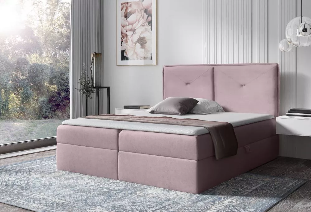 Gulta Arlon Boxspring Standard Guļamvietas platums: 160 cm, Guļamvietas garums: 200 cm, · Gaiši rozā · 161 × 208 × 110 c