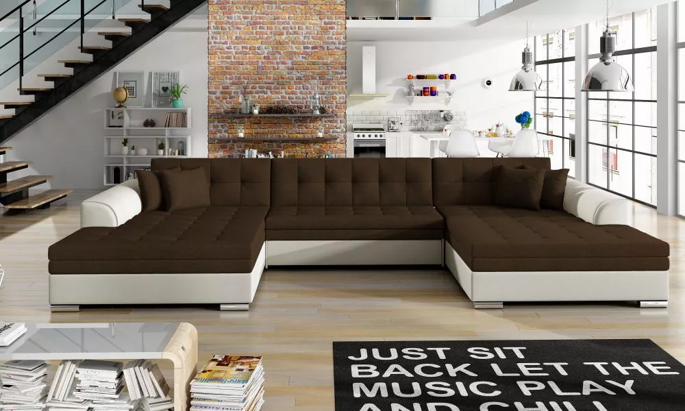 Dīvāns Vento Lux standard · Brūns + krēms · 165 × 365 × 80 cm