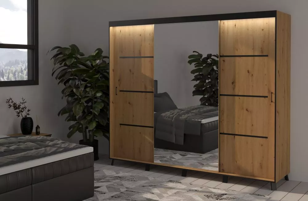 Skapis Gildo ar LED · Ozols artisan · 250 × 61 × 215 cm