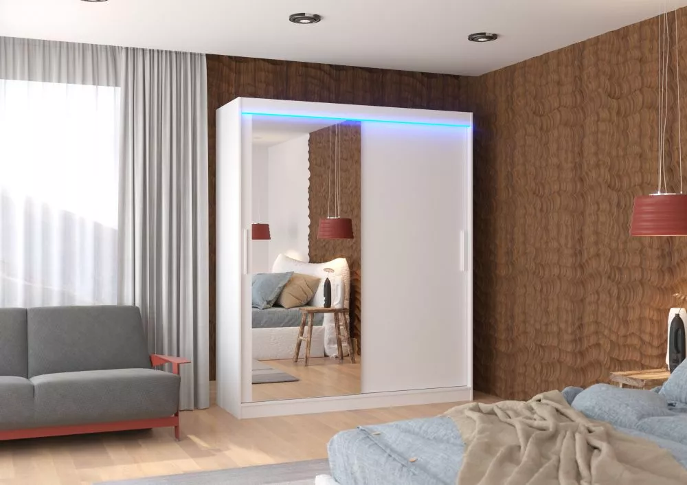 Skapis Tom ar LED · Balts · 180 × 58 × 215 cm