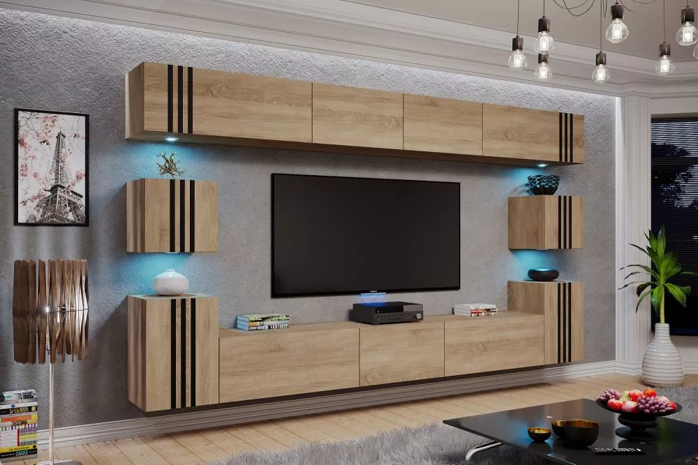 Sekcija Idys ar LED · Ozols sonoma · 302 × 35 × 210 cm