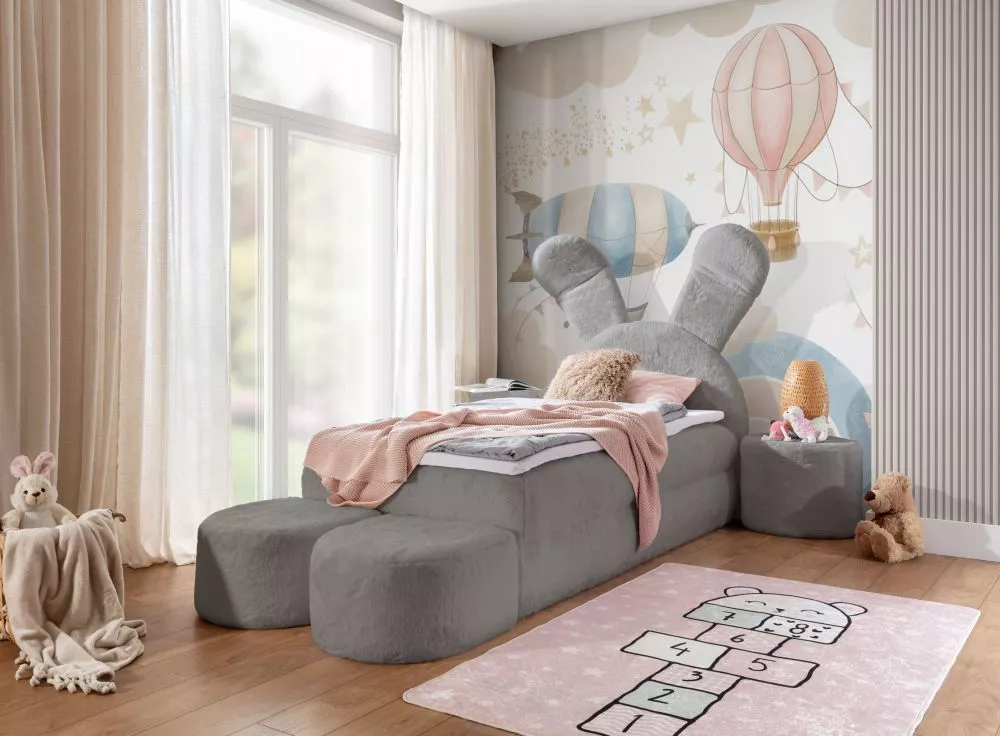Gulta Bunny Boxspring Standard Guļamvietas platums: 120 cm, Guļamvietas garums: 200 cm, · Pelēks · 160 × 216 × 156 cm
