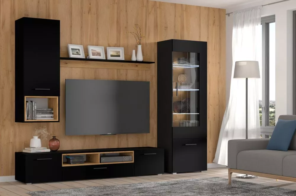 Sekcija Anette D ar LED Korpusa krāsa: melns, · 260 × 44 × 190 cm