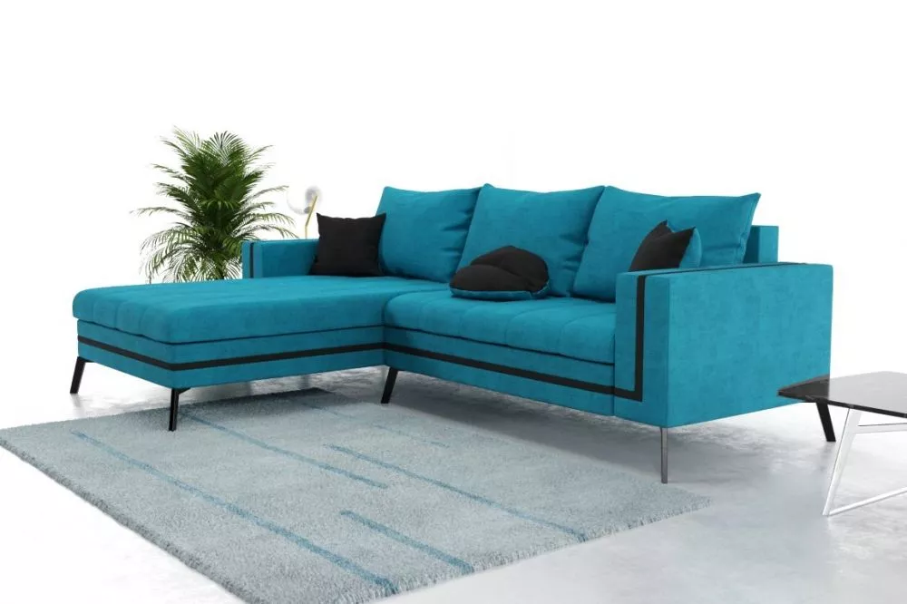 Dīvāns Novigrad Standard · Tirkīzs + melns · 142 × 257 × 85 cm