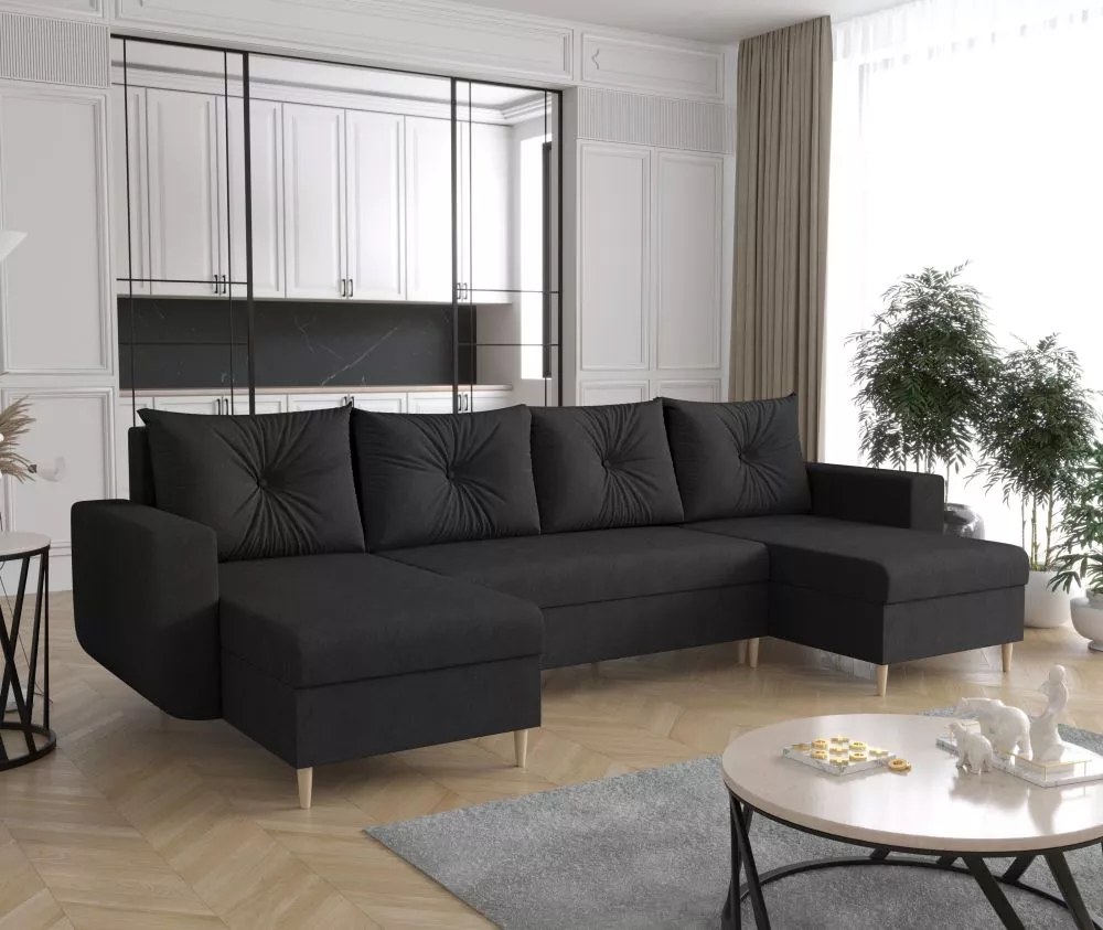 Dīvāns Delfin U Standard · Melns · 145 × 310 × 85 cm