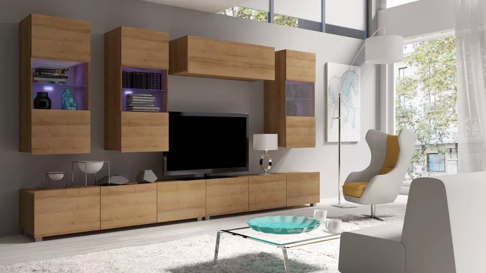 Sekcija Calabrini 5 ar LED · Zelta ozols · 300 × 43 cm