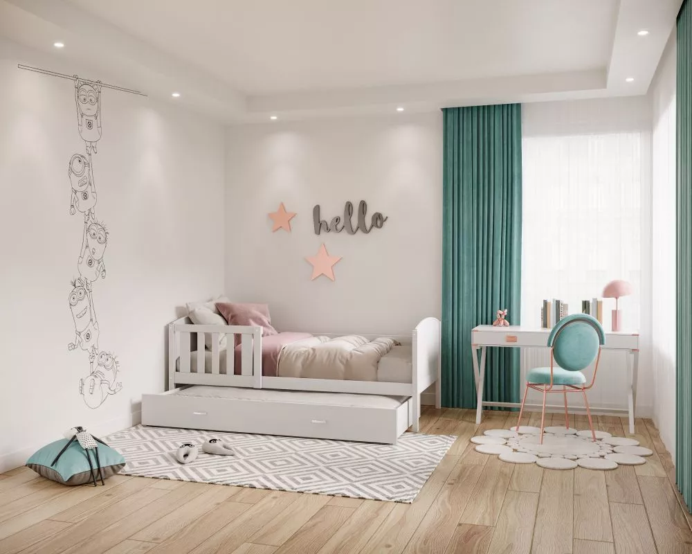 Bērnu gulta Tami P2 MDF 90x200 ar stelāžām Guļamvietas platums: 90 cm, Guļamvietas garums: 200 cm, · 96 × 208 × 74 cm
