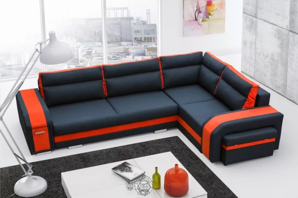 Dīvāns Assan Standard · Melns + oranžs · 205 × 305 × 90 cm