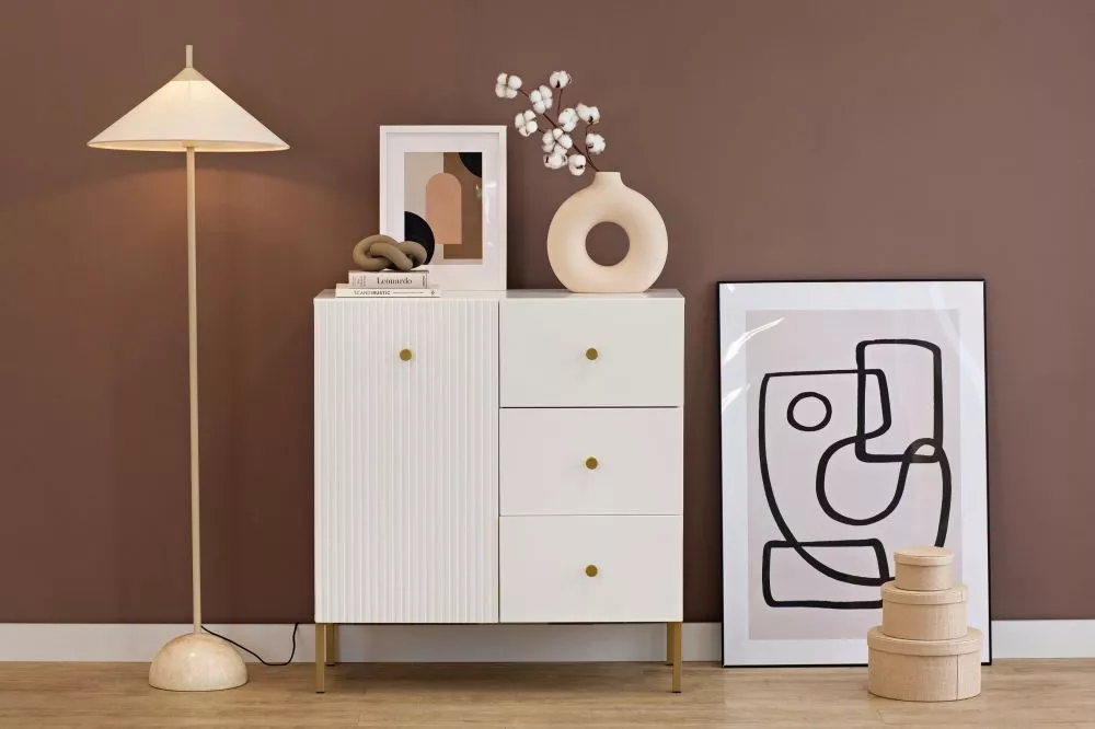 Kumode Viena K1D3S · Balts · 90 × 42 × 98 cm
