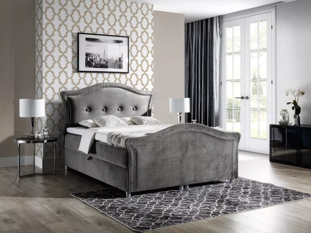 Gulta Bedran Lux Boxspring Standard Guļamvietas platums: 200 cm, Guļamvietas garums: 200 cm, · Pelēks · 210 × 214 × 130 