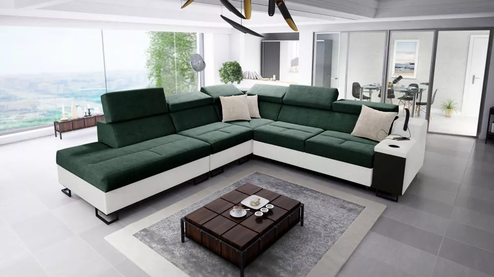 Dīvāns Alicante 9 Whisper Eco Standard · Zaļš + balts · 287 × 300 × 81 cm