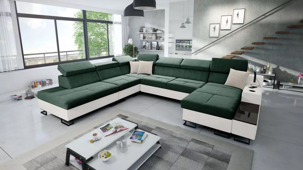 Dīvāns Alicante 10 Whisper Eco Standard · Zaļš + balts · 300 × 361 × 81 cm