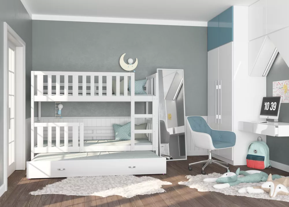 Bērnu gulta Nemo 3 MDF 80x190 ar stelāžām Guļamvietas platums: 80 cm, Guļamvietas garums: 190 cm, · 86 × 198 × 158 cm