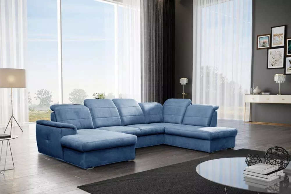 Dīvāns Bergamo U Corner standard · Gaiši zils · 199 × 320 × 87 cm