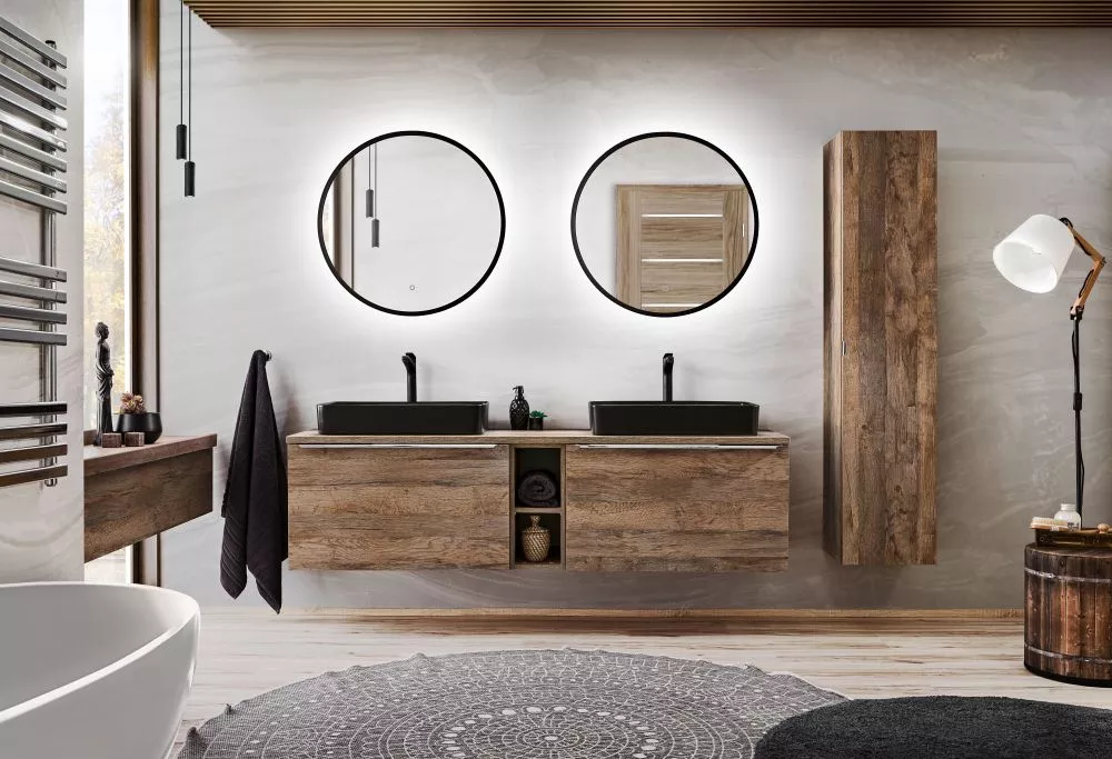 Vannas istabas komplekts Santa Fe Oak 3 ar LED · Tumšais ozols · 160 × 46.5 cm