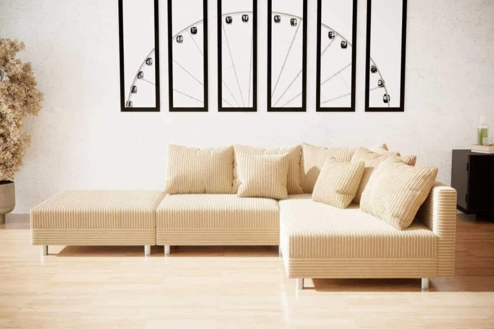 Dīvāns Claudia L Standard ar pufu · Gaiši bēšs · 194 × 204 × 75 cm