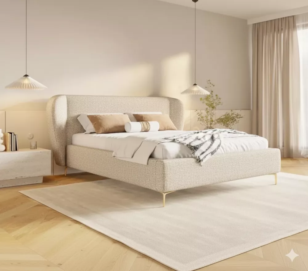 Gulta Aliano Standard ar stelāžu Guļamvietas platums: 160 cm, Guļamvietas garums: 200 cm, · Gaišais krēms · 178 × 224 × 