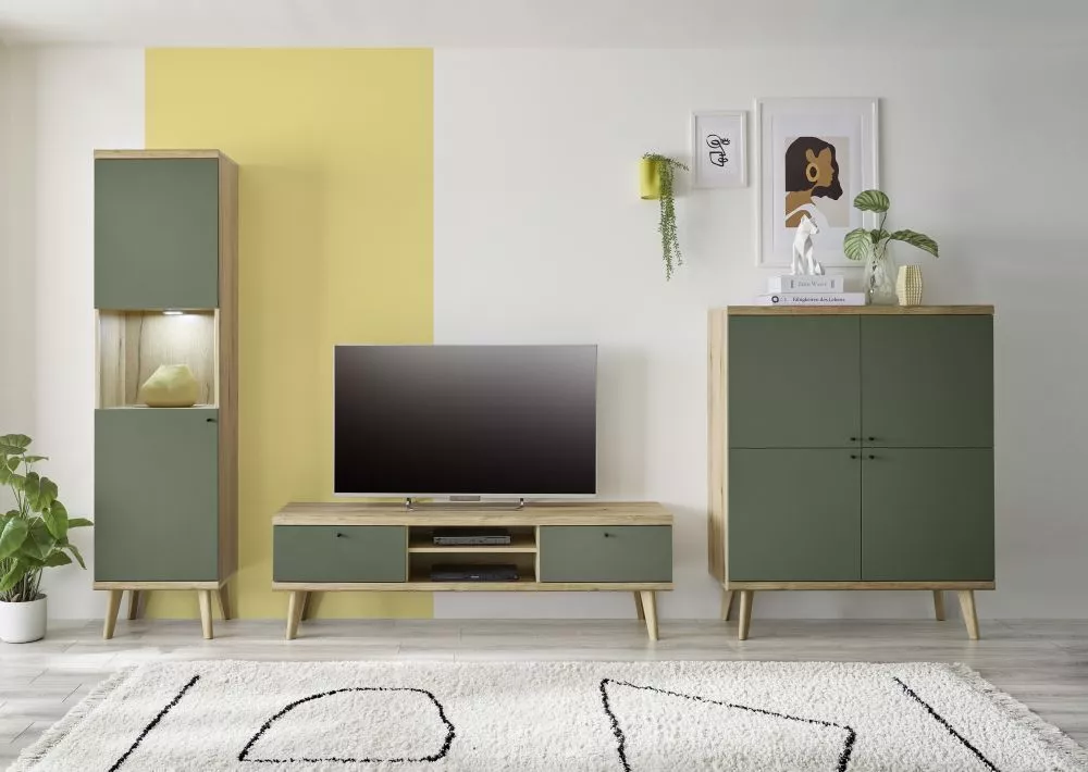 Komplekts Alva Set ar LED Korpusa krāsa: ozols evoke, Elementu krāsa: zaļš, · 40 × 197 cm