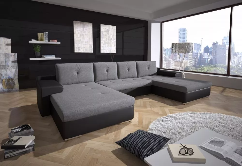 Dīvāns Milano U Standard · Pelēks + melns · 184 × 369 × 88 cm