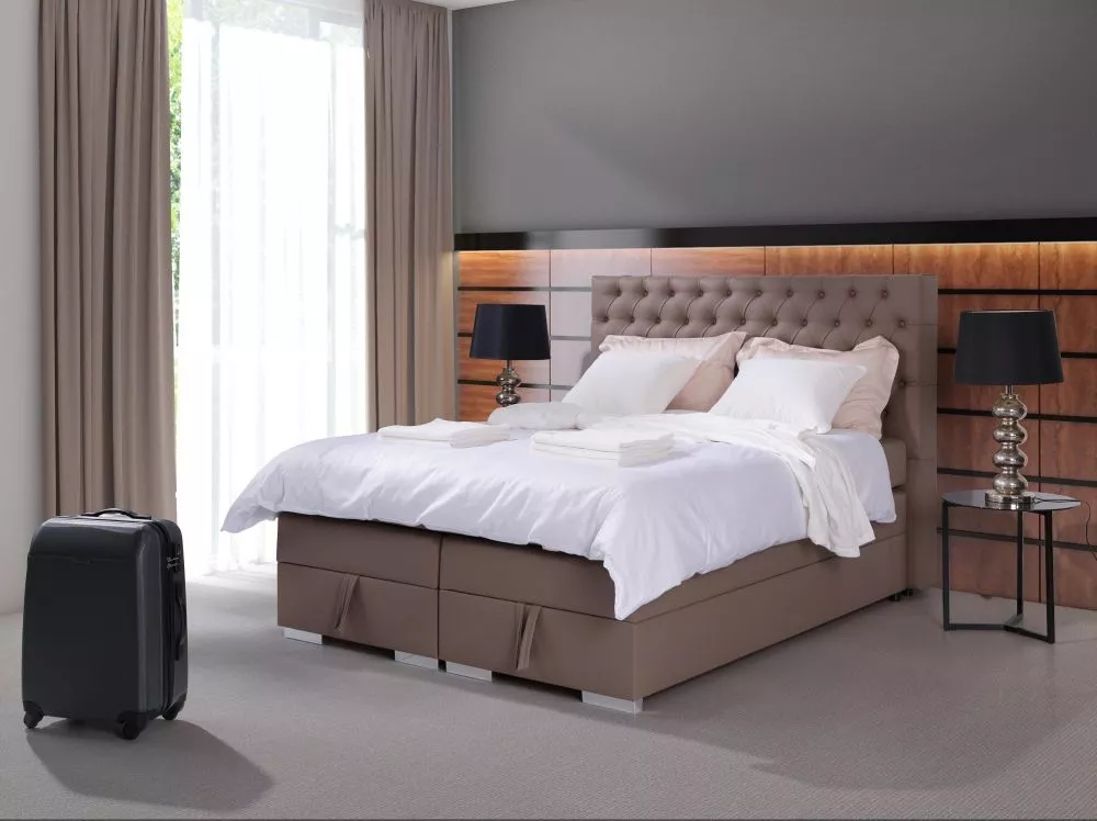 Gulta Limona Boxspring Standard Guļamvietas platums: 160 cm, Guļamvietas garums: 200 cm, · Gaiši brūns · 171 × 218 × 136