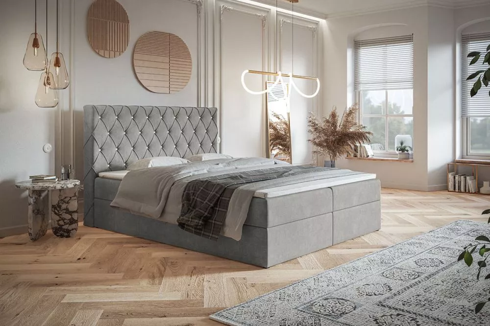 Gulta Box 4 Boxspring standard Guļamvietas platums: 160 cm, Guļamvietas garums: 200 cm, · Pelēks · 160 × 214 × 112 cm