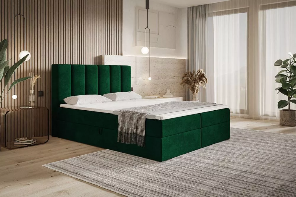 Gulta Box 1 Boxspring standard Guļamvietas platums: 160 cm, Guļamvietas garums: 200 cm, · Zaļš · 160 × 214 × 112 cm