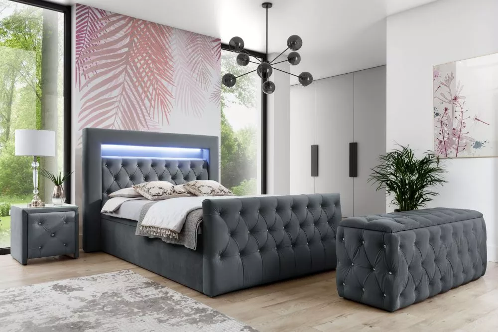 Gulta Singapur Lux Boxspring Standard ar LED Guļamvietas platums: 120 cm, Guļamvietas garums: 200 cm, · Tumši pelēks · 1