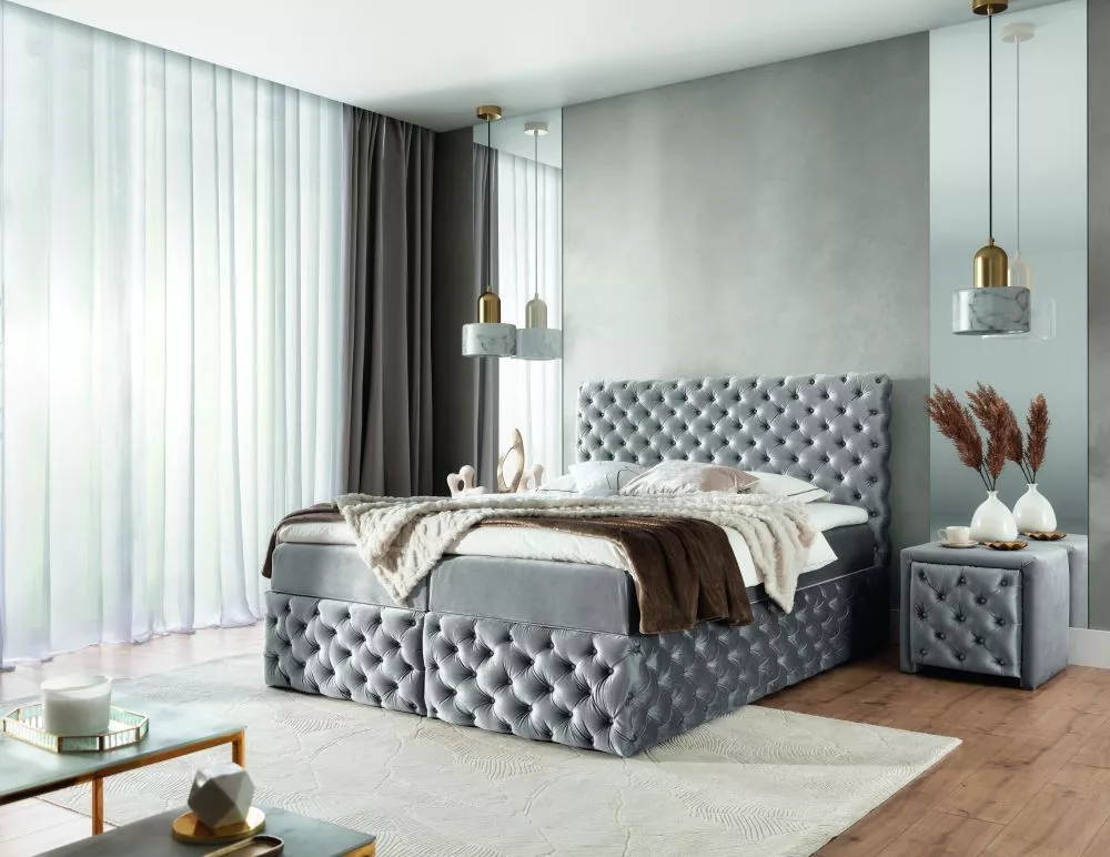 Gulta Castle Boxspring Standard Guļamvietas platums: 120 cm, Guļamvietas garums: 200 cm, · Sudrabs · 126 × 217 × 123 cm