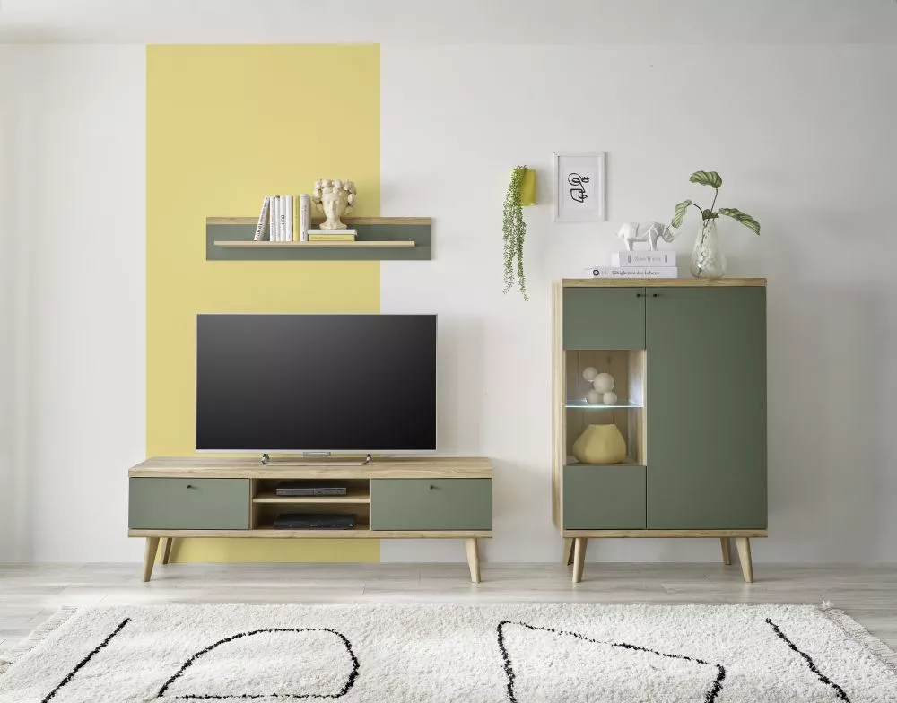 Komplekts Alva Set 2 ar LED Korpusa krāsa: ozols evoke, Elementu krāsa: zaļš, · 40 × 134 cm