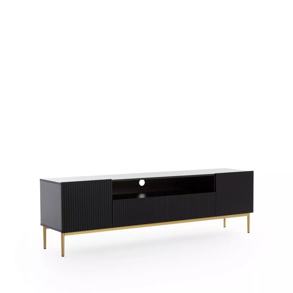 TV tumba Nicole RTV 200 2D2SZ Gold · Melna · 200 × 45 × 60 cm