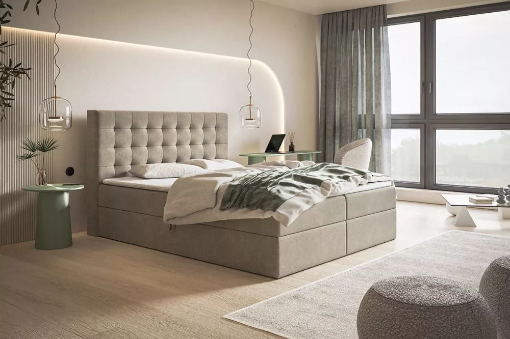 Gulta Box 2 Boxspring standard Guļamvietas platums: 140 cm, Guļamvietas garums: 200 cm, · Gaiši brūns · 140 × 214 × 112 