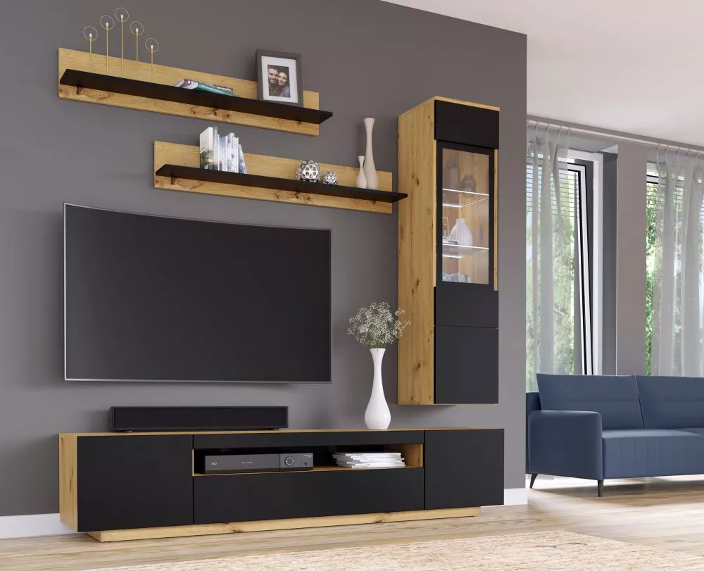 Sekcija Aura D ar LED Korpusa krāsa: ozols artisan, · 210 × 37 × 190 cm