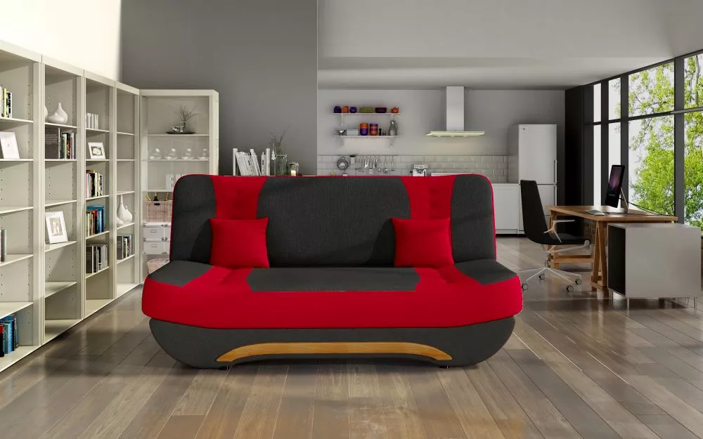Dīvāns Ewa 2 standard · Melns + sarkans · 92 × 194 × 95 cm