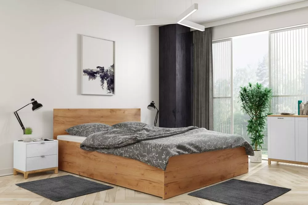 Gulta Panamax ar stelāžu Guļamvietas platums: 140 cm, Guļamvietas garums: 200 cm, stelāžas tips: koka, · Ozols kraft · 1