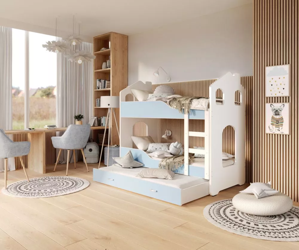 Bērnu gulta Dominik Domek 3 80x190 ar stelāžām Guļamvietas platums: 80 cm, Guļamvietas garums: 190 cm, · 87 × 198 × 166 